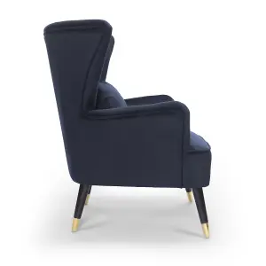 Velvet Navy Blue Camila Accent Wingback Chair with Footstool