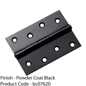 Pair 75mm x 50mm Fixed Pin Door Hinge - Powder Coated Black Interior