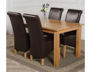 Oslo 150 x 90 cm Medium Oak Dining Table and 4 Chairs Dining Set with Montana Brown Leather Chairs