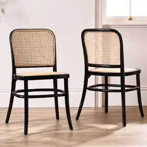 Set of 2 Traditional Style Noir Rattan Indoor Furniture Dining Chairs