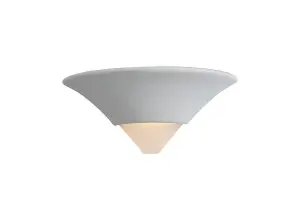 Ceramic 1 Light Indoor Wall Uplighter - 100W Unglazed, Acid White Glass, E27