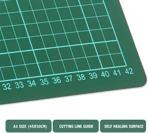 A3 450mm x 300mm Cutting Mat Non-Slip Self Healing Printed Grid Lines Matt Pad