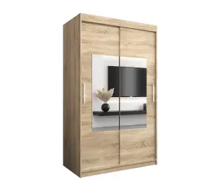 Chic Torino Mirrored Sliding Door Wardrobe (H)2000mm  (W)1200mm (D)620mm - Stylish Storage in Oak Sonoma