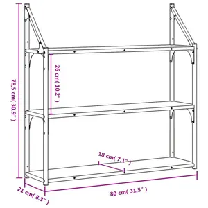 3 Piece Floating Shelf Black / 78.5 cm H x 31.5 cm W x 21 cm D