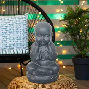 IDEALIST™ Buddha Statue 13.8 Inch Tall, Grey Reinforced Stone Sitting Baby Monk Figurine for Home and Garden L20 W17 H35 cm