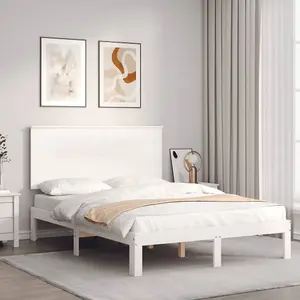 Berkfield Bed Frame with Headboard White 140x190 cm Solid Wood