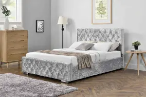 Arya Fabric Ottoman Super King Bed with Storage, Silver Velvet