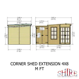 Shire Hampton Corner Summerhouse With Side Shed 8 Ft X 12 Ft