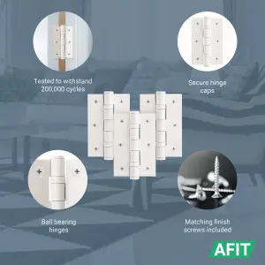 AFIT White Door Hinges - 3 Inch / 76mm  Internal Fire Door Hinges - 1.5 Pairs