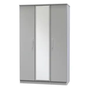 Harrow Triple Mirror Wardrobe in Grey Gloss (Ready Assembled)