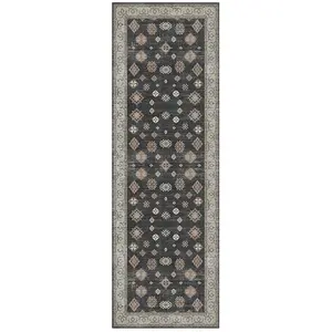 Black Bordered Floral Rug For Bedroom, & Living Room, 7mm Thick Stain-Resistant Traditional Rug - 160cm X 230cm