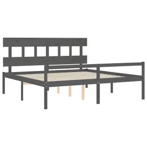 Berkfield Bed Frame with Headboard Grey 200x200 cm Solid Wood