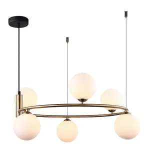 Luminosa Modern Hanging Pendant Golden 6 Light  with White Shade, G9