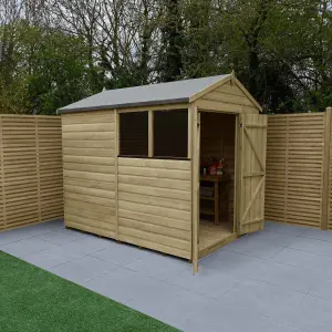 Forest Garden Beckwood Shiplap 8x6 ft Apex Natural timber Wooden Pressure treated 2 door Shed with floor & 2 windows - Assembly service included