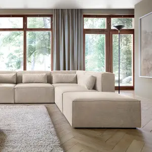 Doris Modular Extended Corner Sofa in Beige Cord Chenille