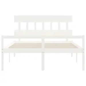 Berkfield Bed Frame with Headboard White King Size Solid Wood