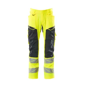 Mascot Accelerate Safe Trousers with Kneepad Pockets - Hi-Vis Yellow/Dark Navy   (42.5) (Leg Length - Regular)