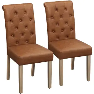 Yaheetech Set of 2 Retro Brown PU Leather Dining Chairs with High Back Padded Seat