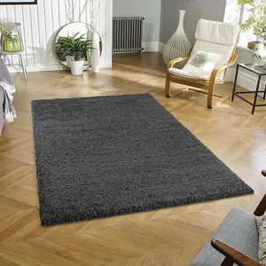 Wadan 80x150cm Dark Grey Shaggy Rug - Rectangular Soft Touch Thick Pile Modern Area Rug - Rugs for Living & Bedroom Non Shedding