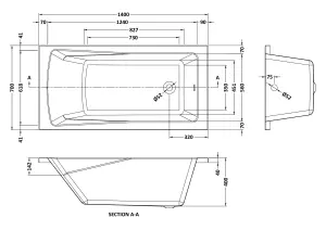 Single Ended Straight Shower Bath with Leg Set - 1400mm x 700mm