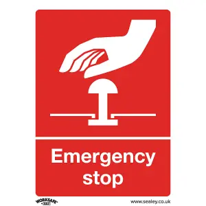 1x Emergency Stop Sign - Rigid Plastic Safety Warning Plate 75mm x 100mm