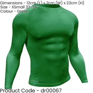 XS - GREEN Adult Long Sleeve Baselayer Compression Shirt Unisex Training Gym Top