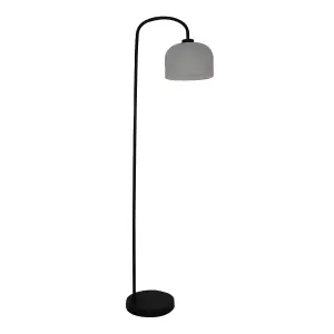 First Choice Lighting Francine Black Arched Floor Lamp with Frosted Glass Shade