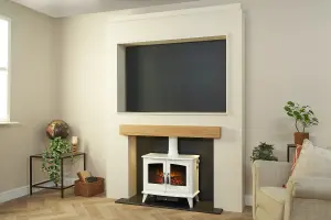 Acantha Pre-Built Stove Media Wall 2 with TV Recess & Woodhouse Electric Stove in White