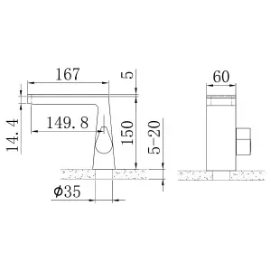 Lennox Gun-Grey & Slate Top Square Deck-mounted Basin Mono Mixer Tap