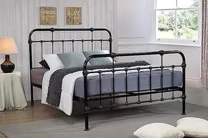 Berlin Black 4FT6 Double Metal Bed Frame Hospital Style Vintage