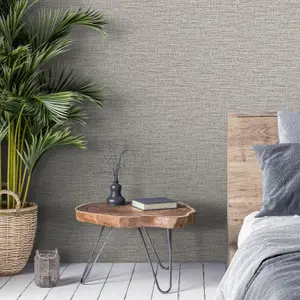 Grandeco Telma Slubbed Fabric Hessian Textured Luxury Wallpaper Neutral Marl