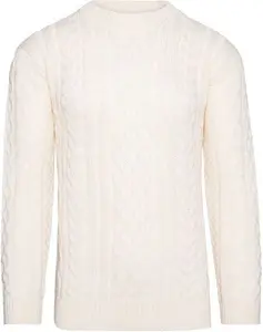 House Of Bruar Men's Aran Crew Neck - Ecru Beige