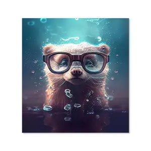 Ferret With Glasses Splashart Water Premium Glass Kitchen Splashback W700mm x H750mm