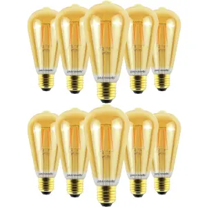 paul russells LED Filament Dimmable ST64 Bulb, ES E27, 7W 725 Lumens, 60w Equivalent, 2200K Extra Warm White Amber, Pack of 10