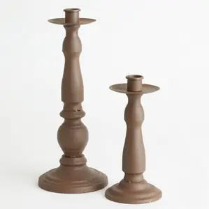 Set of 2 Antique Finish Rustic Candleholders for Real or Faux Candles - Large H31 x 12cm, Small H20 x 9.5cm