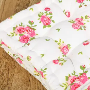 Set of 2 Pink Floral Print Indoor Style Dining Chair Seat Pad Box Cushions