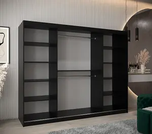 Verona 01 Contemporary 3 Sliding Door Wardrobe 9 Shelves 2 Rails Black Matt (H)2000mm (W)2500mm (D)620mm