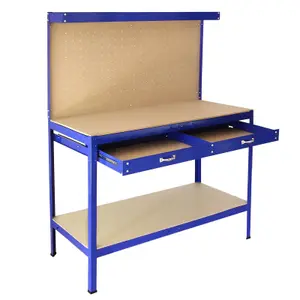 Workbench With Pegboard And Drawer In Blue