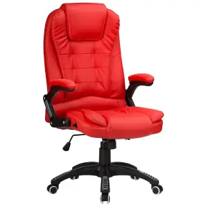 Luxury Office Chair Padded High Back Reclining Faux Leather - Red