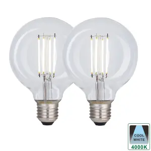 Harper Living 8 Watts G95 E27 LED Bulb Clear Globe Cool White Dimmable, Pack of 2