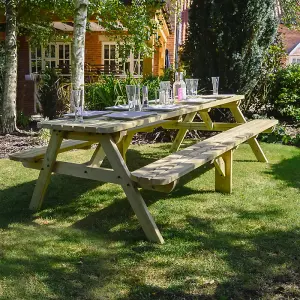 Oakham 8ft Rounded Picnic Bench - L244 x W140 x H72.5 cm - Light Green