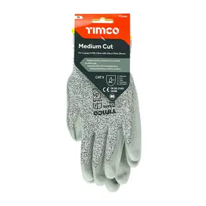 Timco - Medium Cut Gloves - PU Coated HPPE Fibre with Glass Fibre (Size Medium - 1 Each)