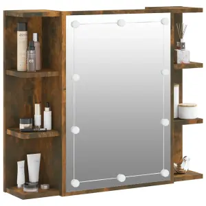 Berkfield Mirror Cabinet with LED Smoked Oak 70x16.5x60 cm