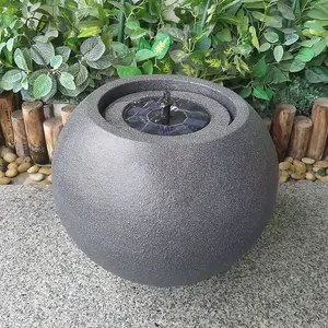 Round Stone Solar Water Feature / Fountain - Dark Grey