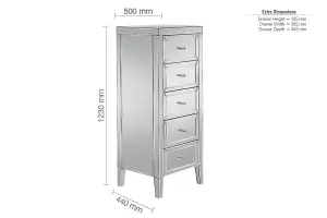 Birlea Valencia 5 Drawer Narrow Chest Mirrored