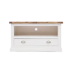 Cosenza Off White 1 Drawer TV Cabinet Chrome Cup Handle