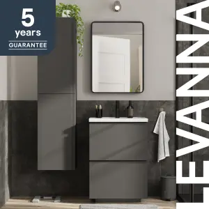 GoodHome Levanna Matt Grey Double Freestanding Bathroom Cabinet (H) 850mm (W) 600mm