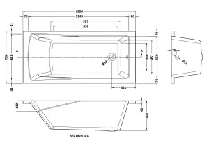 Square Single Ended Straight Shower Bath with Leg Set - 1500mm x 700mm