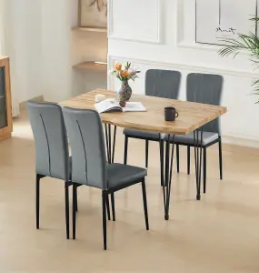 Hallowood Furniture Cullompton Large Dining Table (1.2m) with 4 Light Grey Faux Leather Chairs