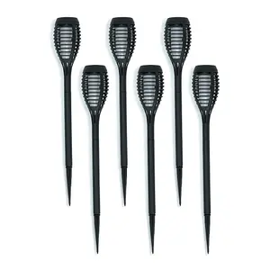 ValueLights Pack of 6 - Solar Powered Black Spike Lights with Flame Effect, Solar Stake Light for Outdoor Garden Path